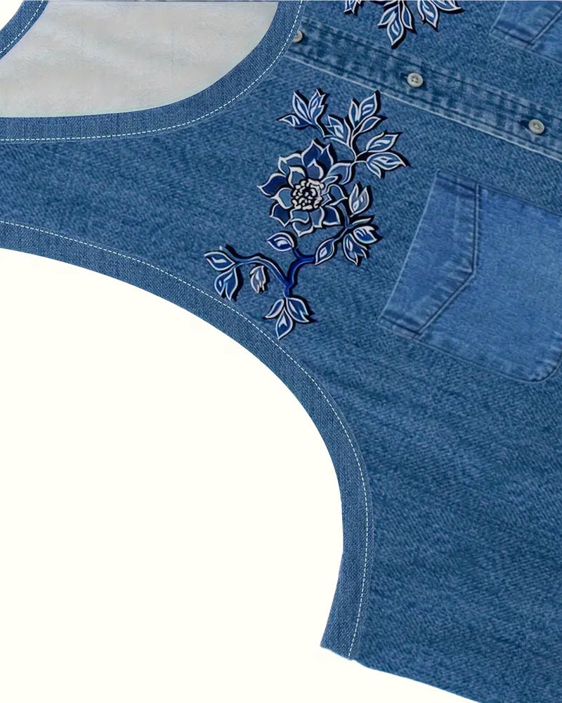Calista | Damen Kleid Ärmellos Florale Knopfleiste