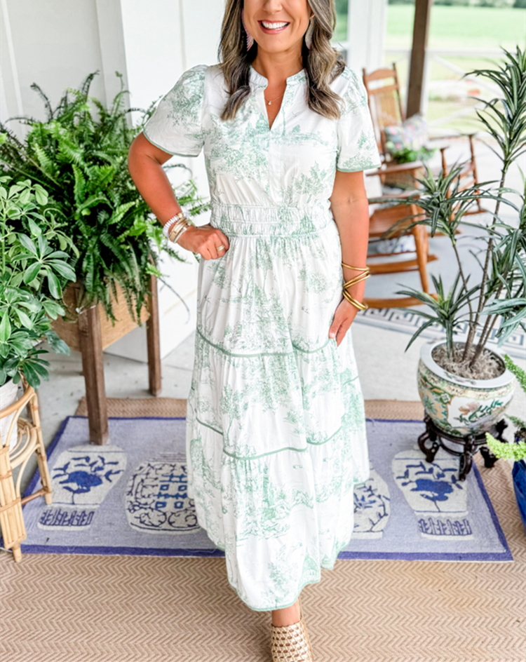 Camille | Klassisch Toile Maxi Sommer Kleid