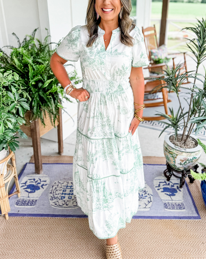 Camille | Klassisch Toile Maxi Sommer Kleid