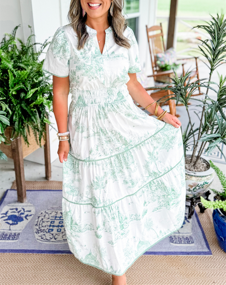 Camille | Klassisch Toile Maxi Sommer Kleid