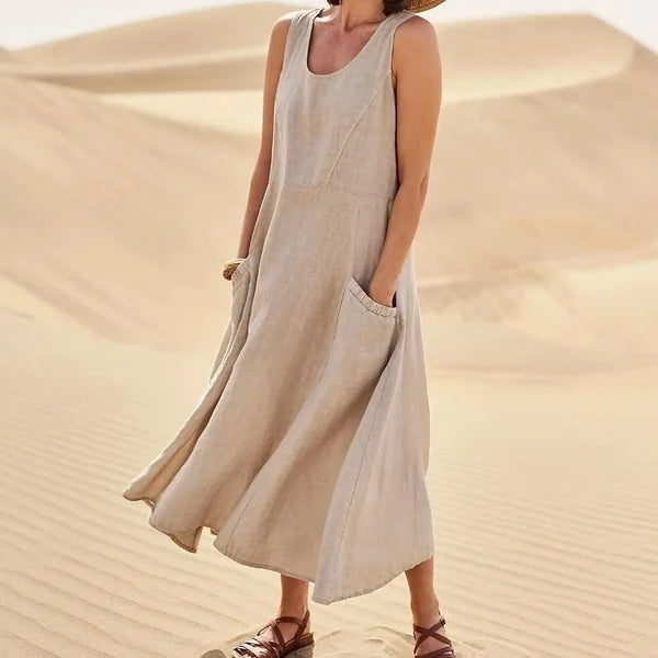 Anastasia | Damen Kleid Ärmelloses Taschen Midikleid