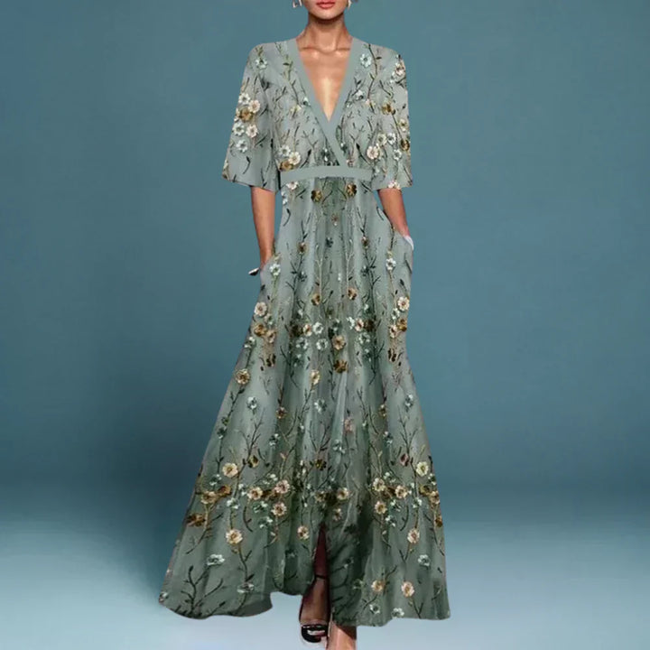 Leandra | Damen Kleid Florales Maxi Wickelstil