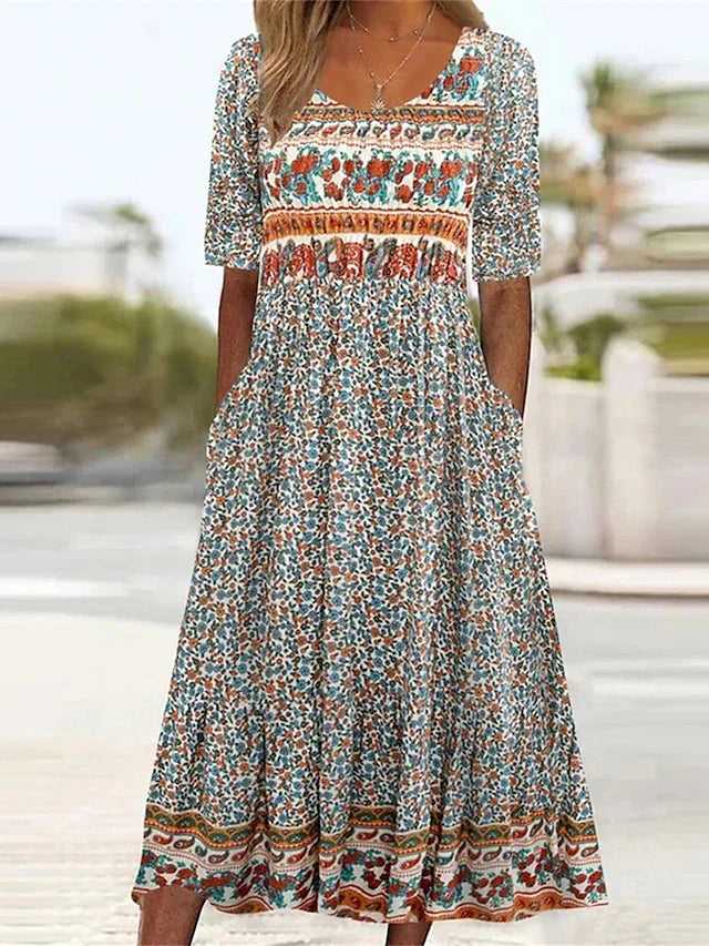 Penelope | Damen Kleid Boho Print Midi
