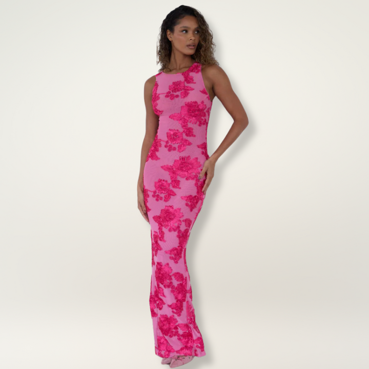 Dione | Damen Kleid Florales Ärmelloses Maxikleid