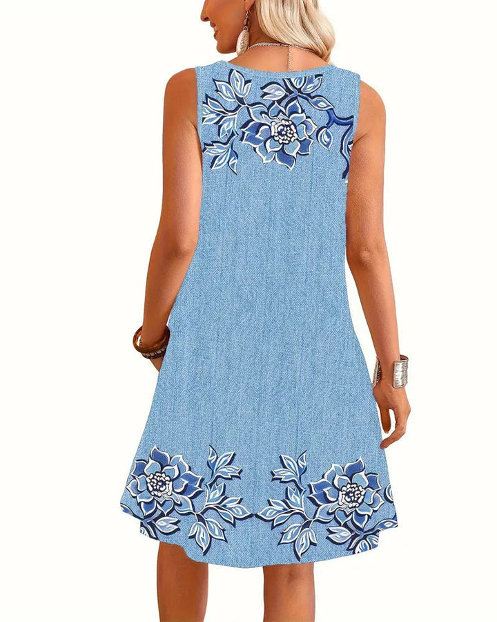 Calista | Damen Kleid Ärmellos Florale Knopfleiste