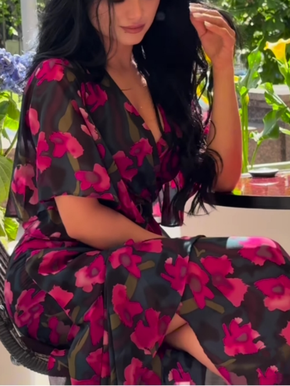 Melanie | Damen Kleid Retro Florales Wickel Maxikleid