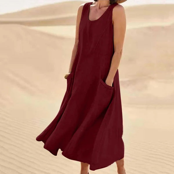 Anastasia | Damen Kleid Ärmelloses Taschen Midikleid