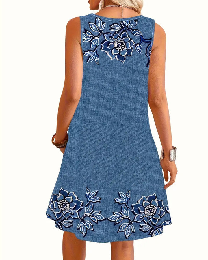 Calista | Damen Kleid Ärmellos Florale Knopfleiste
