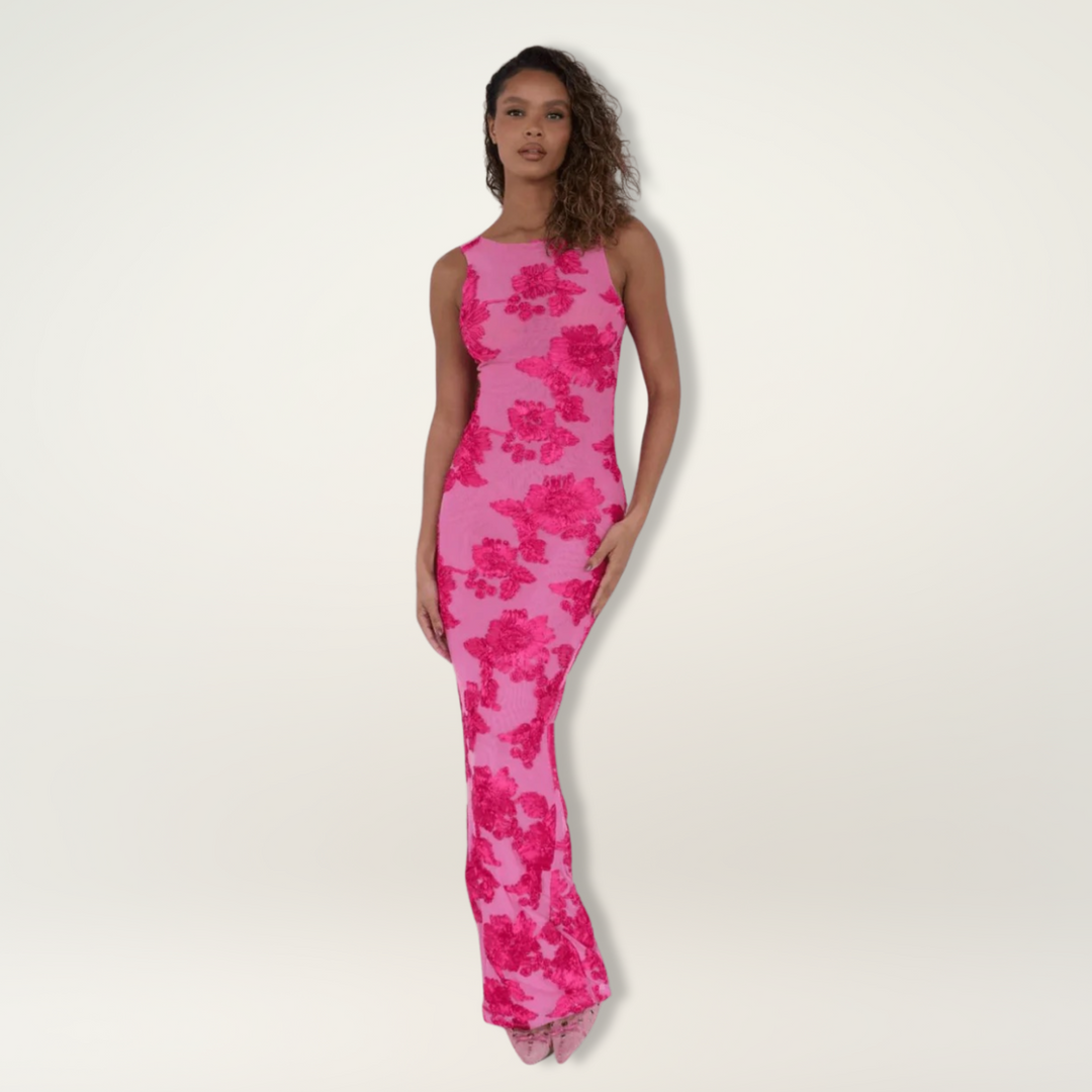 Dione | Damen Kleid Florales Ärmelloses Maxikleid