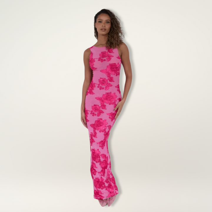 Dione | Damen Kleid Florales Ärmelloses Maxikleid