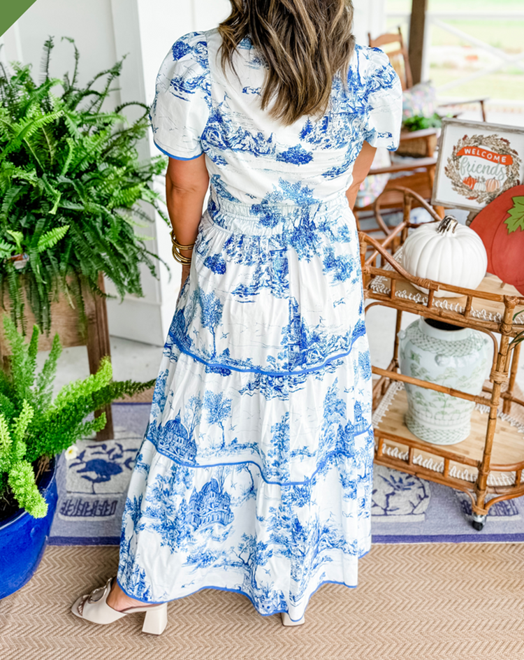 Camille | Klassisch Toile Maxi Sommer Kleid