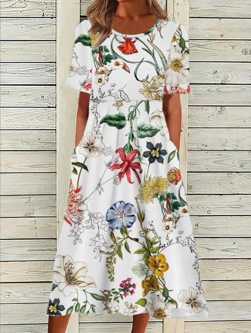 Lysandra | Damen Kleid Bedrucktes Florales Midikleid