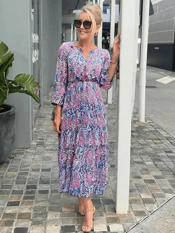 Nova | Damen Kleid Florales V-Ausschnitt Midikleid