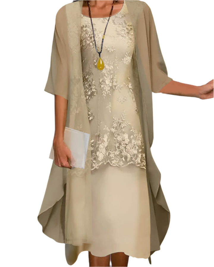 Charis | Damen Hochzeitsgast Kleid Fließendes Midi Kleid mit Transparenten Ärmeln