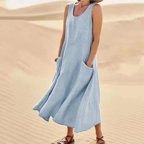 Anastasia | Damen Kleid Ärmelloses Taschen Midikleid