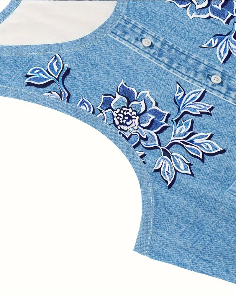 Calista | Damen Kleid Ärmellos Florale Knopfleiste