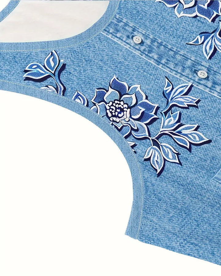 Calista | Damen Kleid Ärmellos Florale Knopfleiste