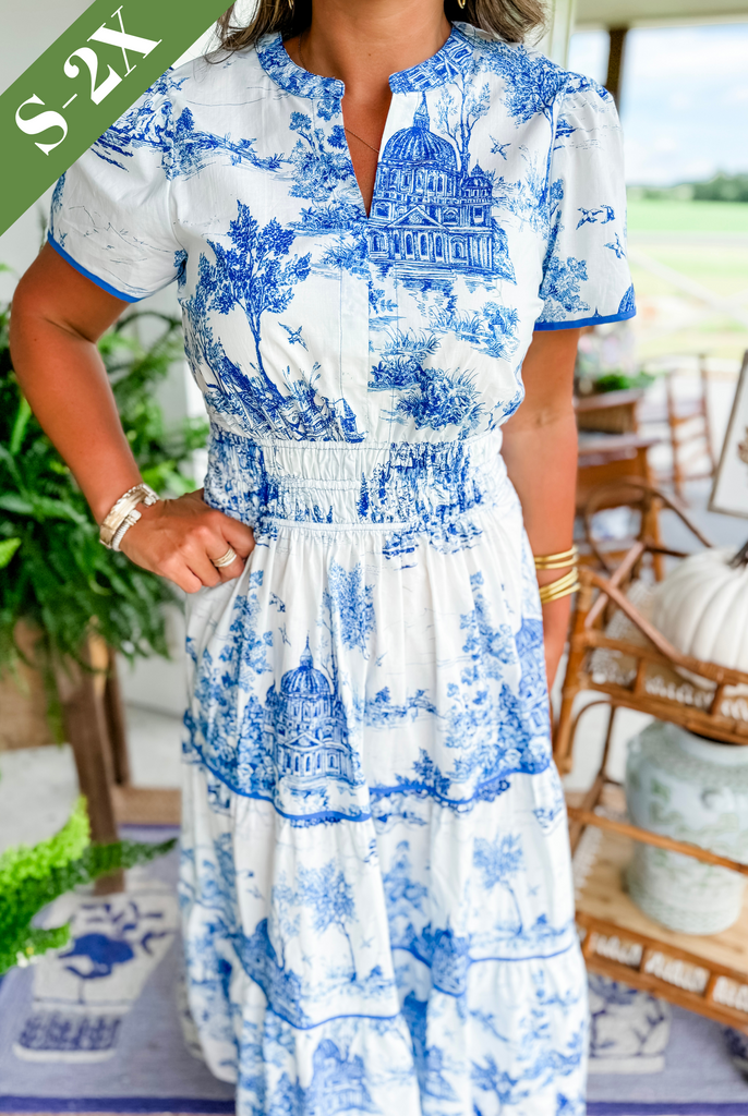 Camille | Klassisch Toile Maxi Sommer Kleid