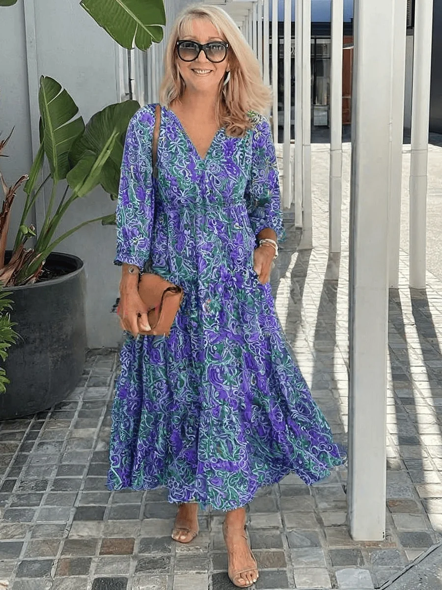 Nova | Damen Kleid Florales V-Ausschnitt Midikleid