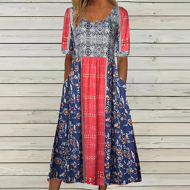 Penelope | Damen Kleid Boho Print Midi