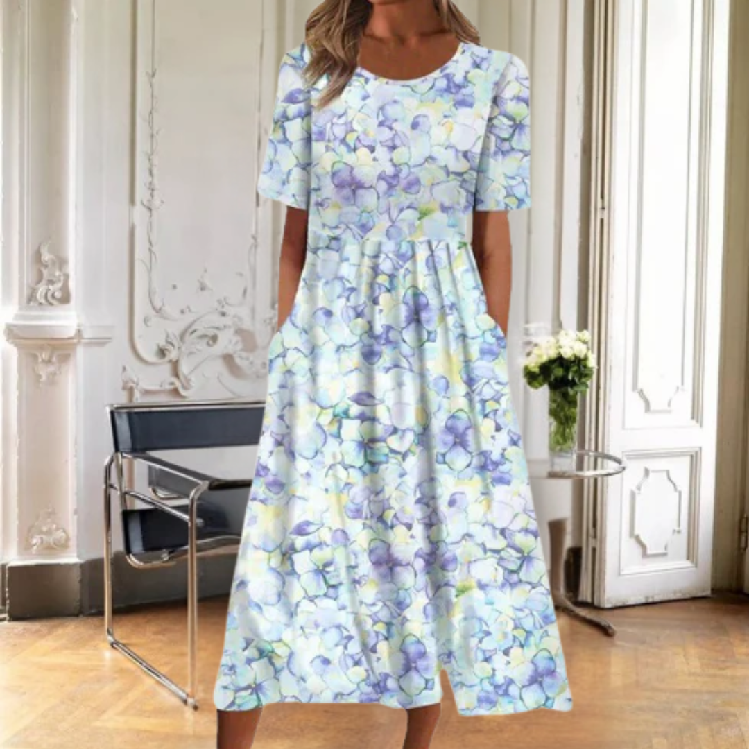 Melody | Damen Kleid Florales Midi Kurzarm