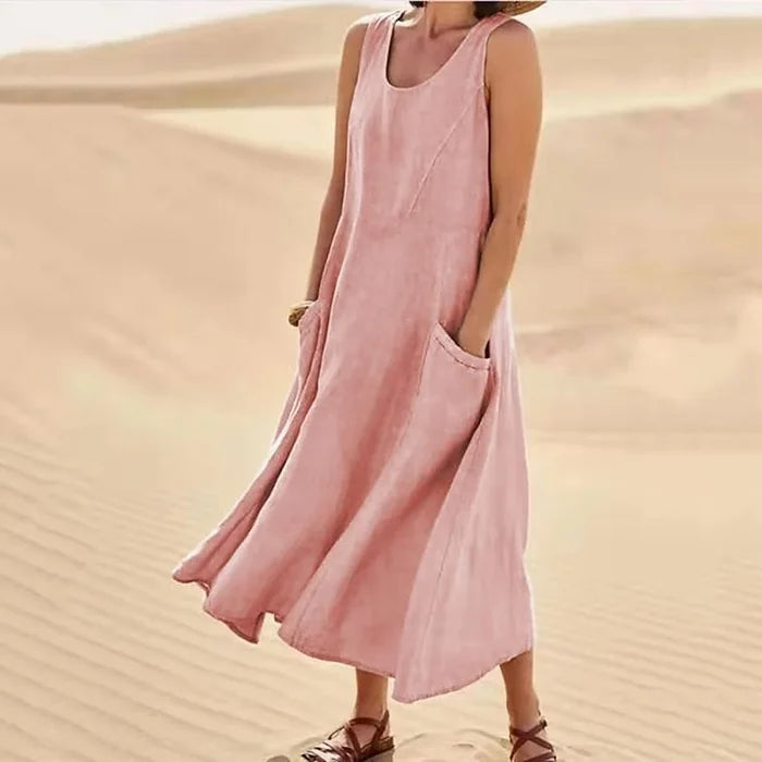 Anastasia | Damen Kleid Ärmelloses Taschen Midikleid