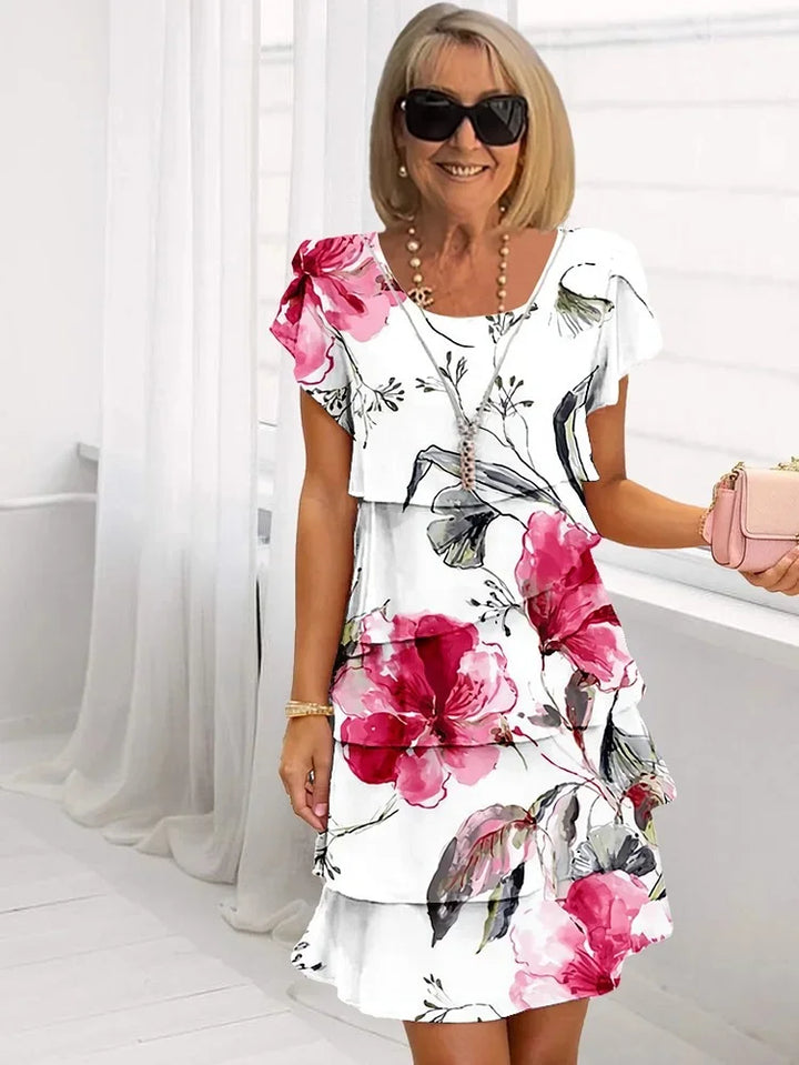 Helena | Damen Kleid Florales Gestuftes Minikleid