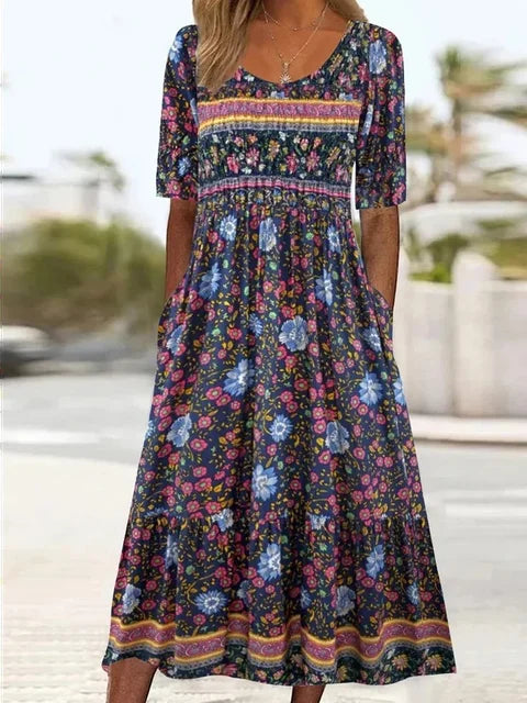 Penelope | Damen Kleid Boho Print Midi