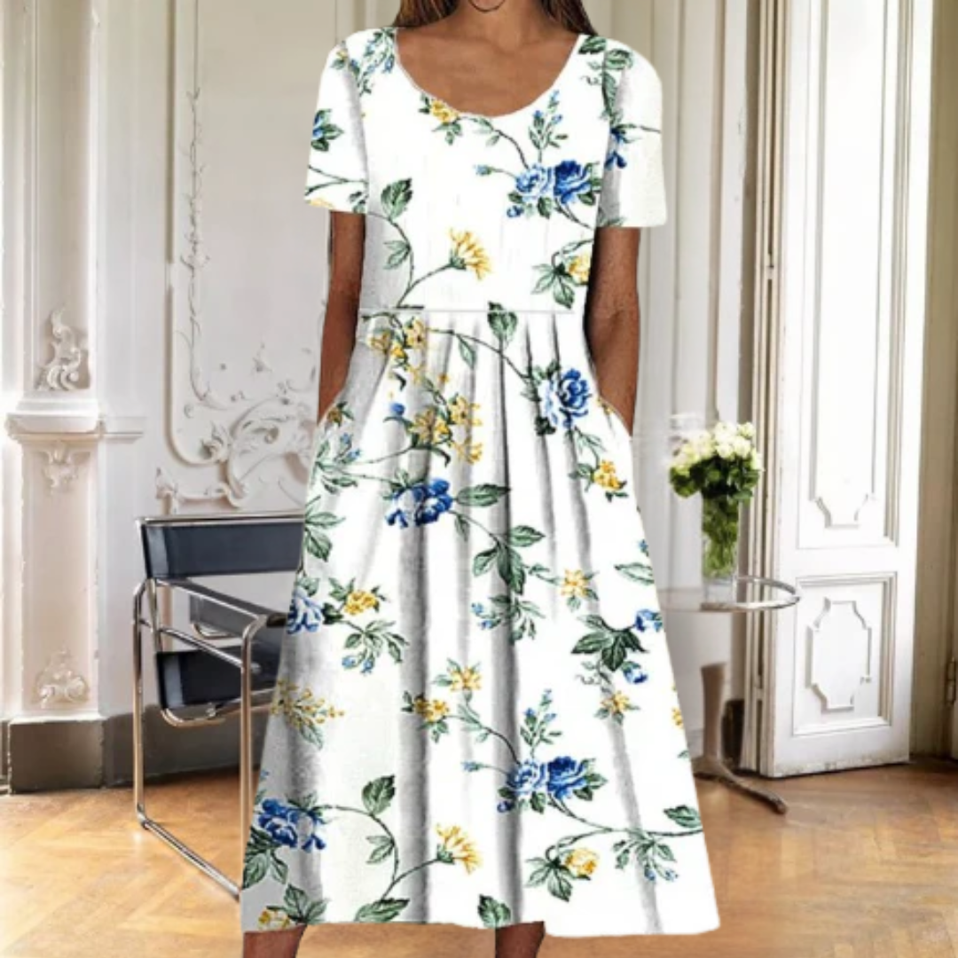 Melody | Damen Kleid Florales Midi Kurzarm