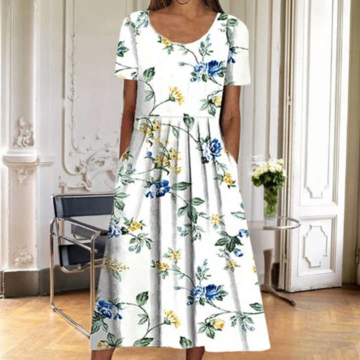 Melody | Damen Kleid Florales Midi Kurzarm