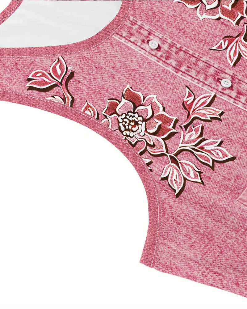 Calista | Damen Kleid Ärmellos Florale Knopfleiste
