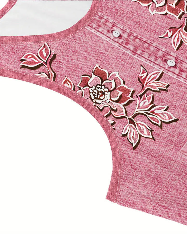 Calista | Damen Kleid Ärmellos Florale Knopfleiste