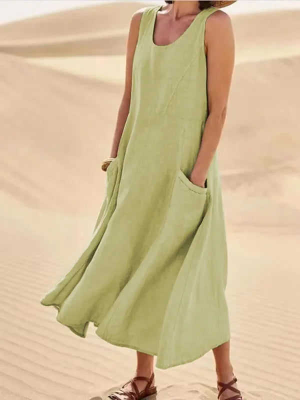 Anastasia | Damen Kleid Ärmelloses Taschen Midikleid