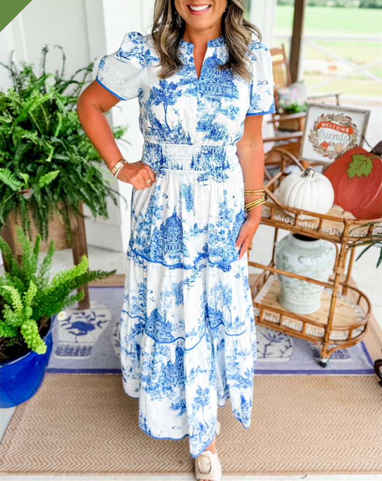 Camille | Klassisch Toile Maxi Sommer Kleid