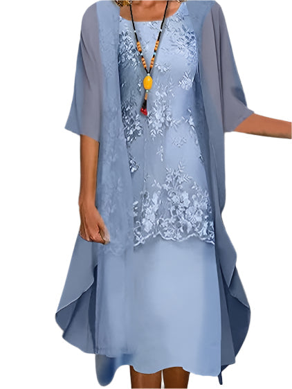 Charis | Damen Hochzeitsgast Kleid Fließendes Midi Kleid mit Transparenten Ärmeln