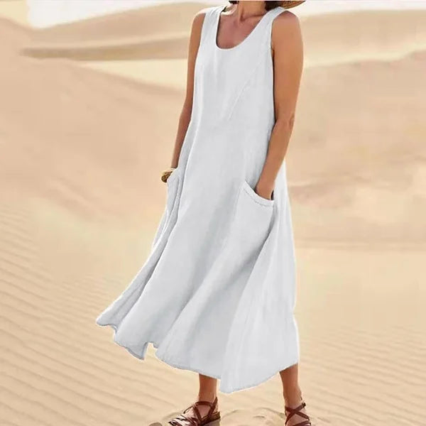 Anastasia | Damen Kleid Ärmelloses Taschen Midikleid