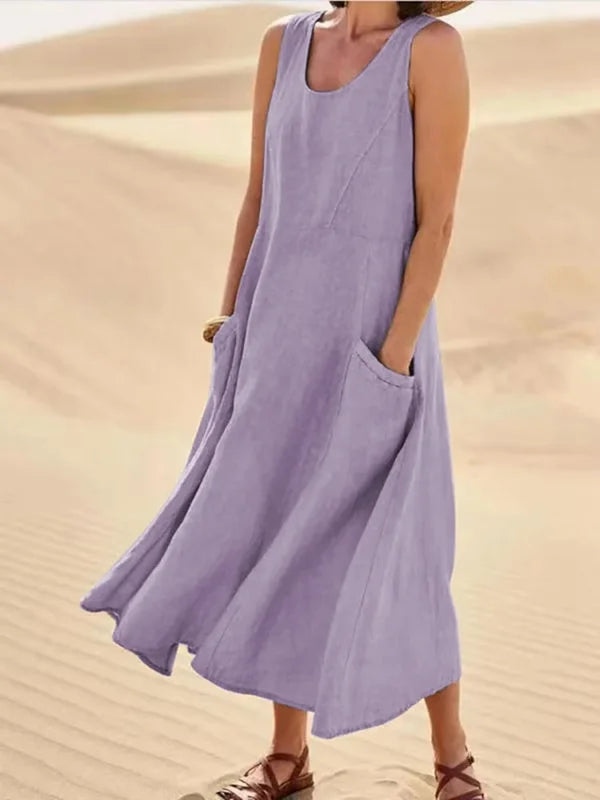 Anastasia | Damen Kleid Ärmelloses Taschen Midikleid