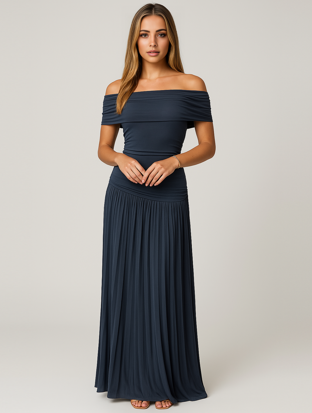 Agnes | Damen Hochzeitsgast Plissiertes Maxikleid