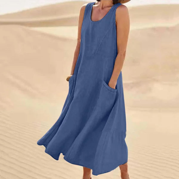 Anastasia | Damen Kleid Ärmelloses Taschen Midikleid