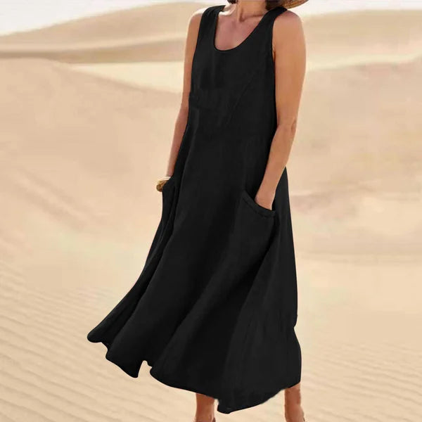 Anastasia | Damen Kleid Ärmelloses Taschen Midikleid