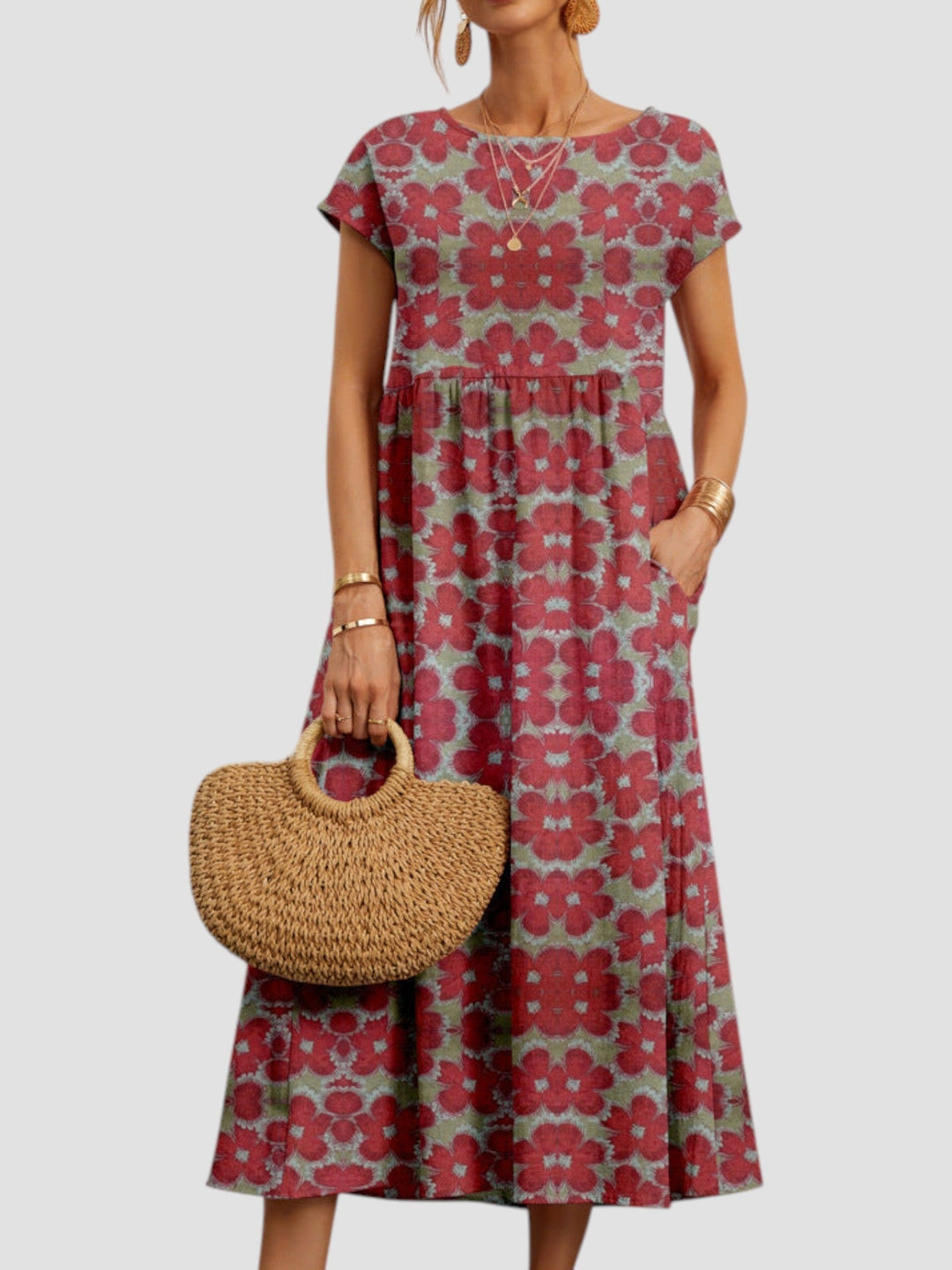 Ellie | Damen Kleid Geometrischer Print Midi