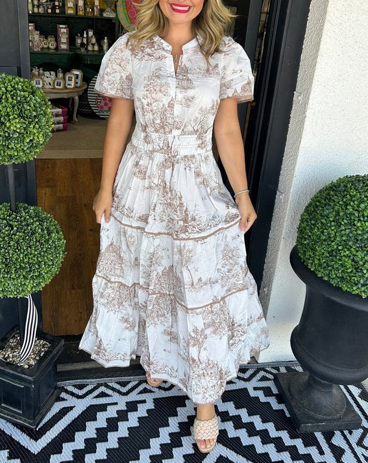 Camille | Klassisch Toile Maxi Sommer Kleid