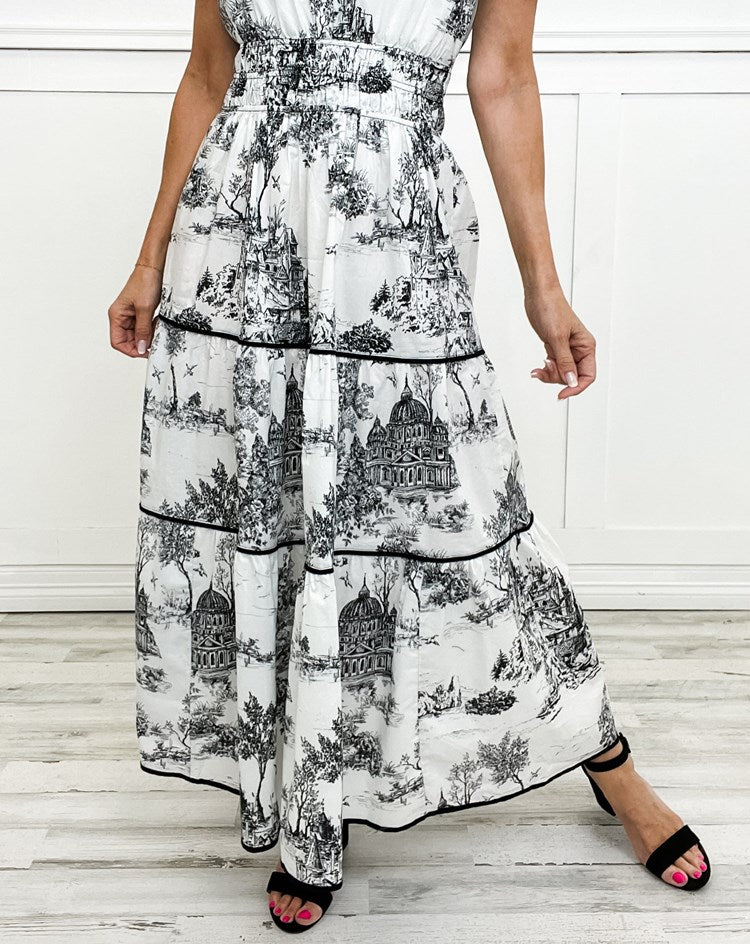 Camille | Klassisch Toile Maxi Sommer Kleid