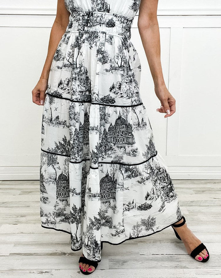 Camille | Klassisch Toile Maxi Sommer Kleid