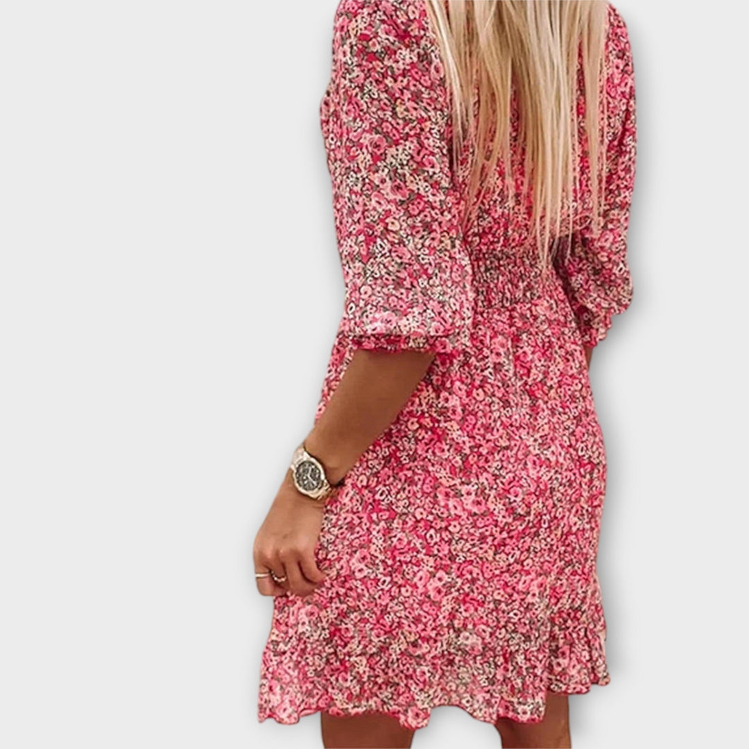 Stephanie | Damen Kleid Florales Puffärmel Mini