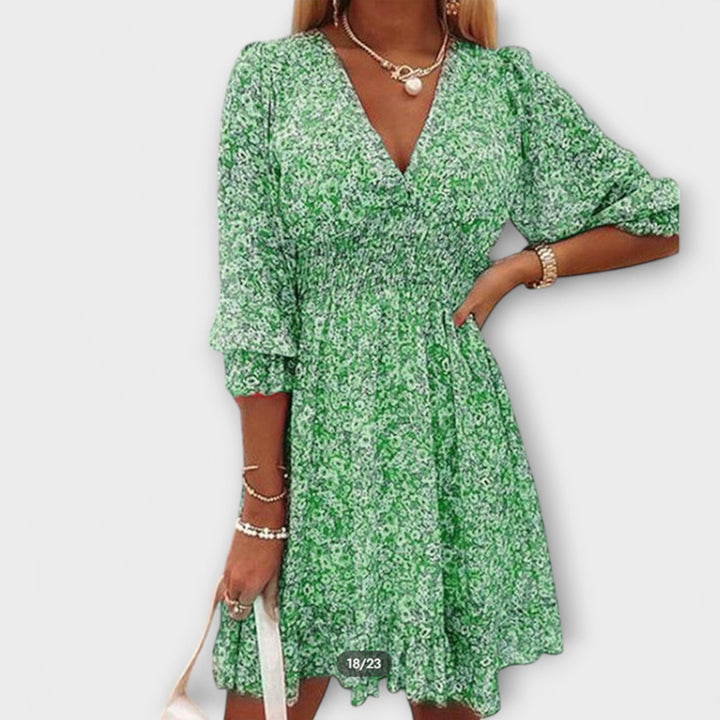 Stephanie | Damen Kleid Florales Puffärmel Mini