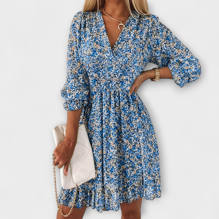 Stephanie | Damen Kleid Florales Puffärmel Mini