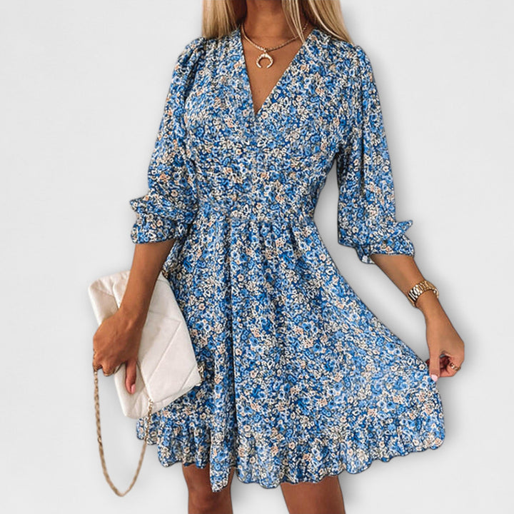 Stephanie | Damen Kleid Florales Puffärmel Mini