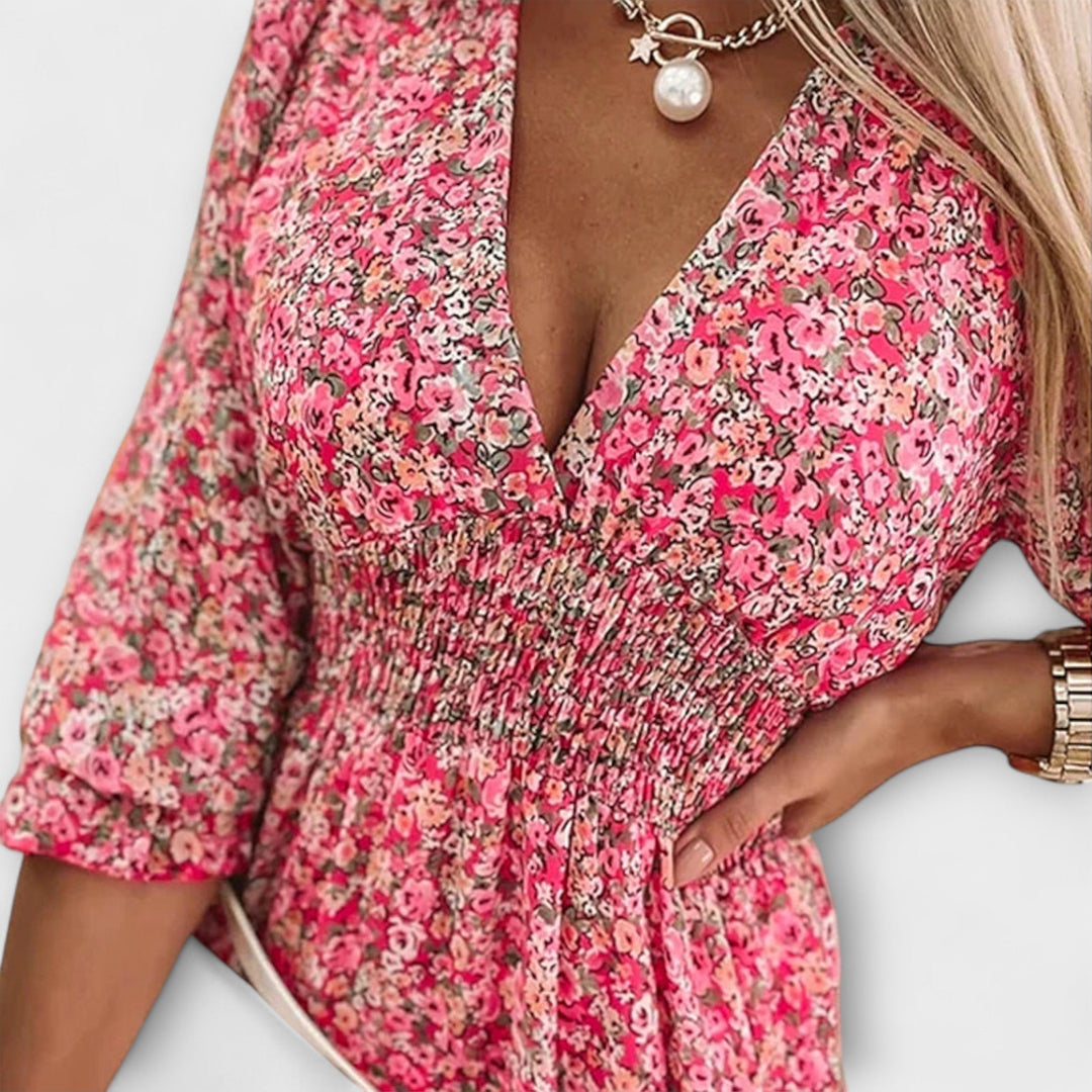 Stephanie | Damen Kleid Florales Puffärmel Mini