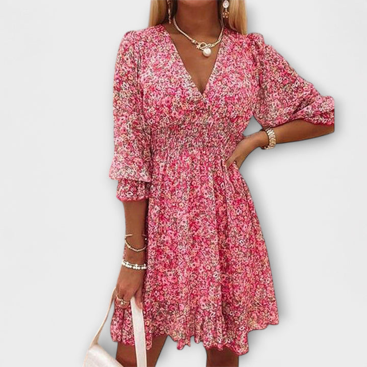 Stephanie | Damen Kleid Florales Puffärmel Mini